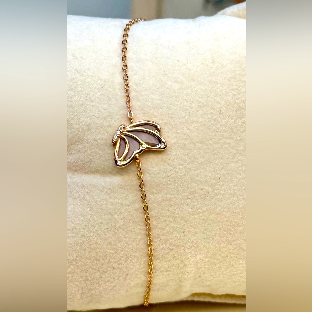 BMP5 Handmade RARE MOCHA CHOCOLATE Mother of Pearl Butterfly Bracelet 18KRG S925